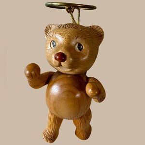Rare Robert Raikes Collectibles Wood Angel Bear Ornament